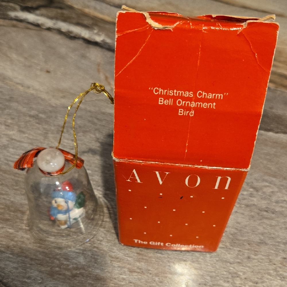 Vintage Avon The Gift Collection Christmas Charm Bird Glass Bell Ornament
